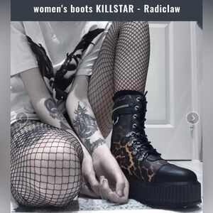 Killstar Black and Brown Leopard Combat Moto Boots **New without tags.